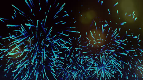 Animation of blue fireworks exploding on new year's eve