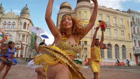 frevo dancers at the street carnival in recife, pernambuco, brazil.