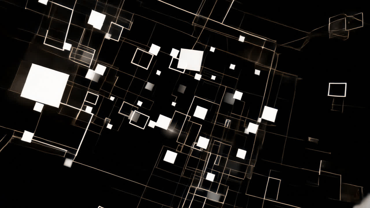 Abstract geometric glowing squares animated overlay, transparent 4K video, alpha channel, ProRes