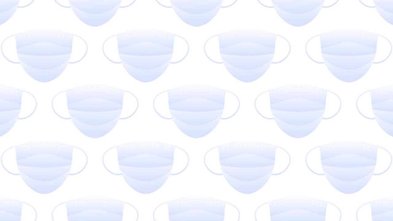 patrón de virus de coronavirus. muchas máscaras médicas para cubrir la boca y la nariz para la protección contra el virus. concepto de atención médica. animación de bucle mate alfa 4k