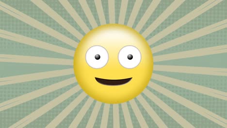 animación de cara guiñando el ojo con emoji de lengua contra fondos radiales azules con espacio de copia