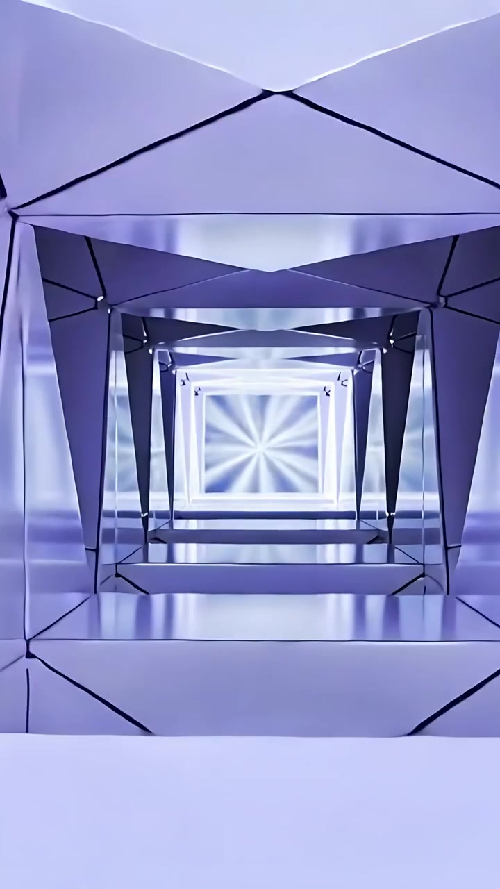 Vertikal video: Loop starter, kameraet bevæger sig for at fremhæve en stjerneeksplosion i en tunnel med LED-strips.