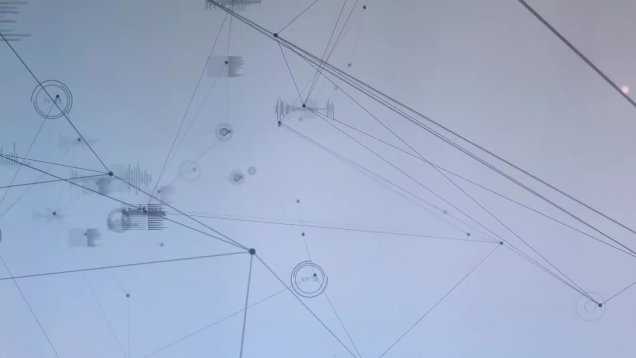 Animation of network of digital connections with people icons over grey background