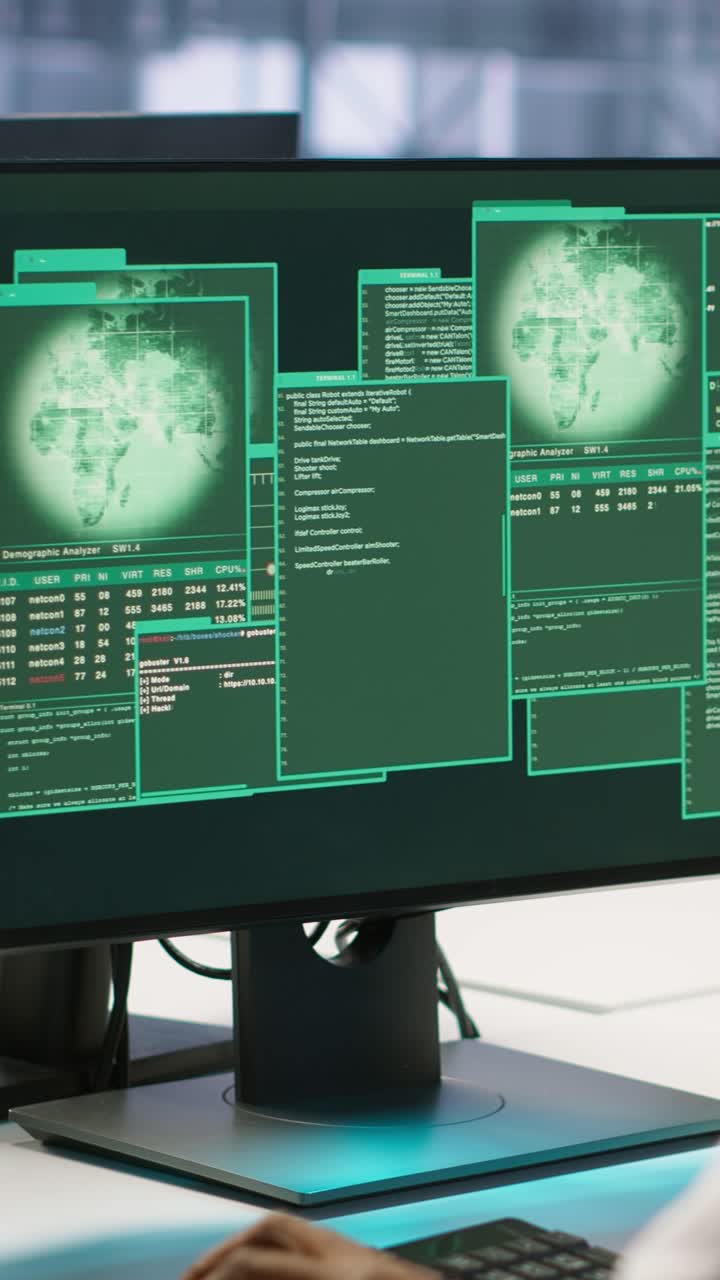 Vertical video Admin in server hub trying to protect gear from hacker attack