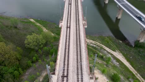 train and highway bridge crossing tsonevo reservoir, bulgaria