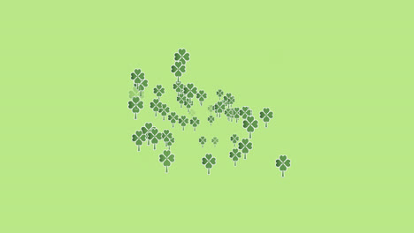 digital animation of multiple clover leaves forming against green background