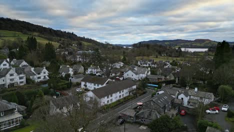 aerial footage of ambleside the lakeland town and former civil parish, now in the parish of lakes, in cumbria, in north west england 2023