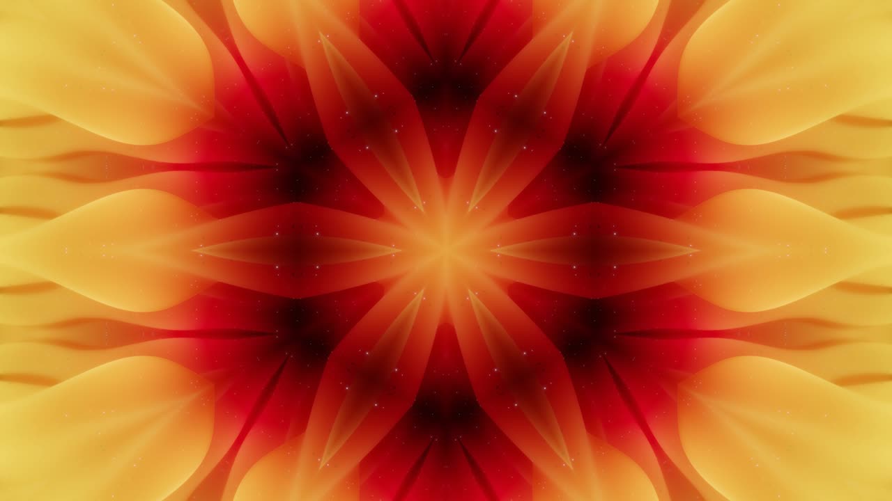estructuras 3d simétricas abstractas con animación en bucle, gradientes de color rojo amarillo suave. efecto caleidoscopio con ondas fractales abstractas. hermoso fondo abstracto con patrón 3d. dof