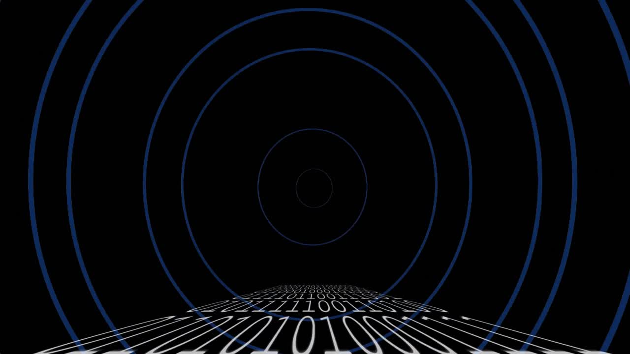 animación de codificación binaria y círculos sobre fondo negro