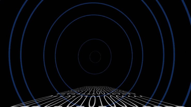 Animation of binary coding and circles on black background