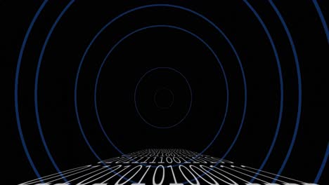 animation of binary coding and circles on black background