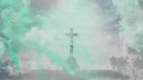 cross with ethereal green and white mist swirling animation around it