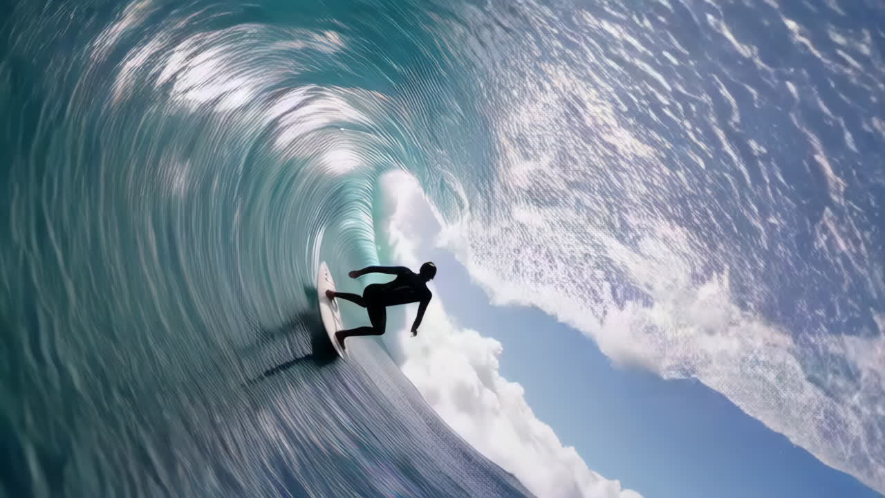Surfista che cavalca un'enorme onda