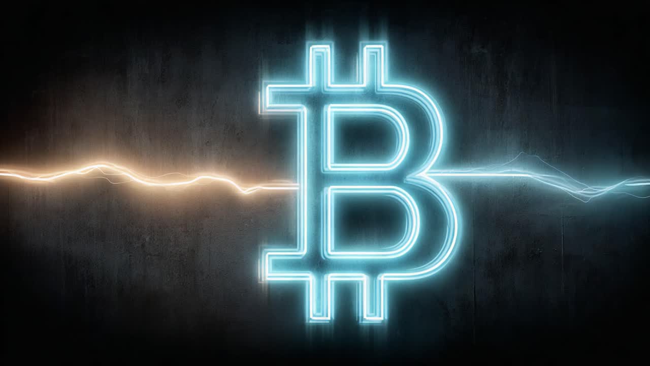 Illuminated Bitcoin Symbol on a Dark Background Representing Cryptocurrency and Digital Finance Revolution, Highlighting the Future of Money and Investments