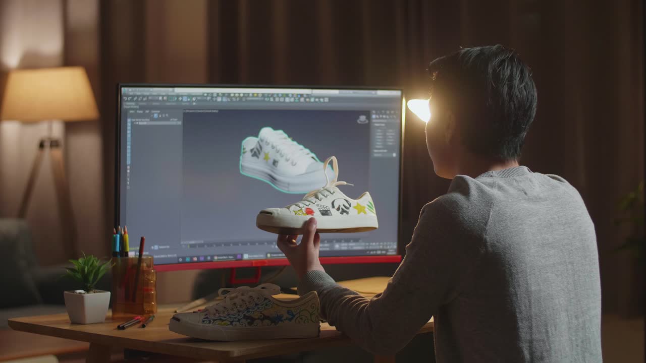 diseñador trabajando en el diseño de zapatillas de deporte personalizadas