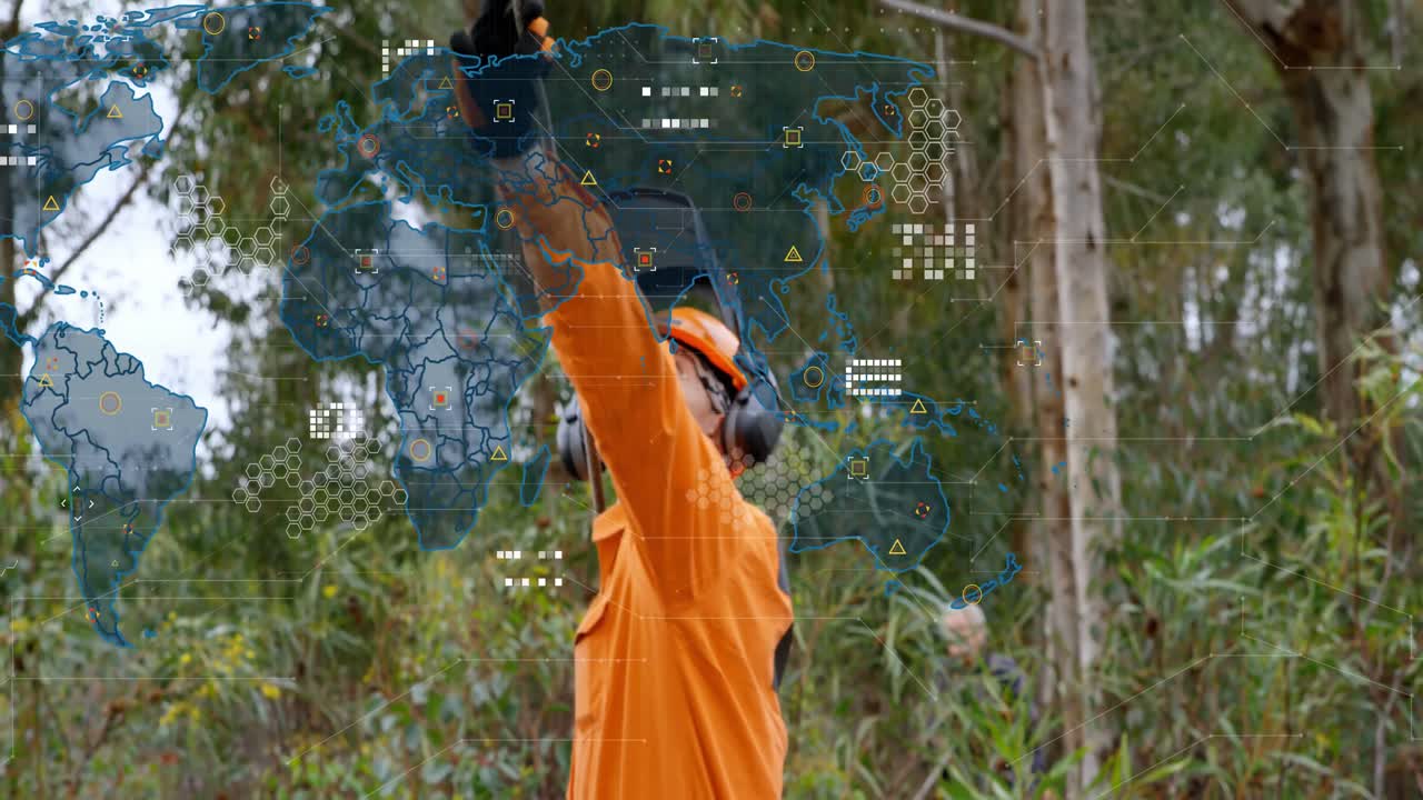 animación del procesamiento de datos sobre jugadores de rugby durante un partido de rugby en un estadio deportivo