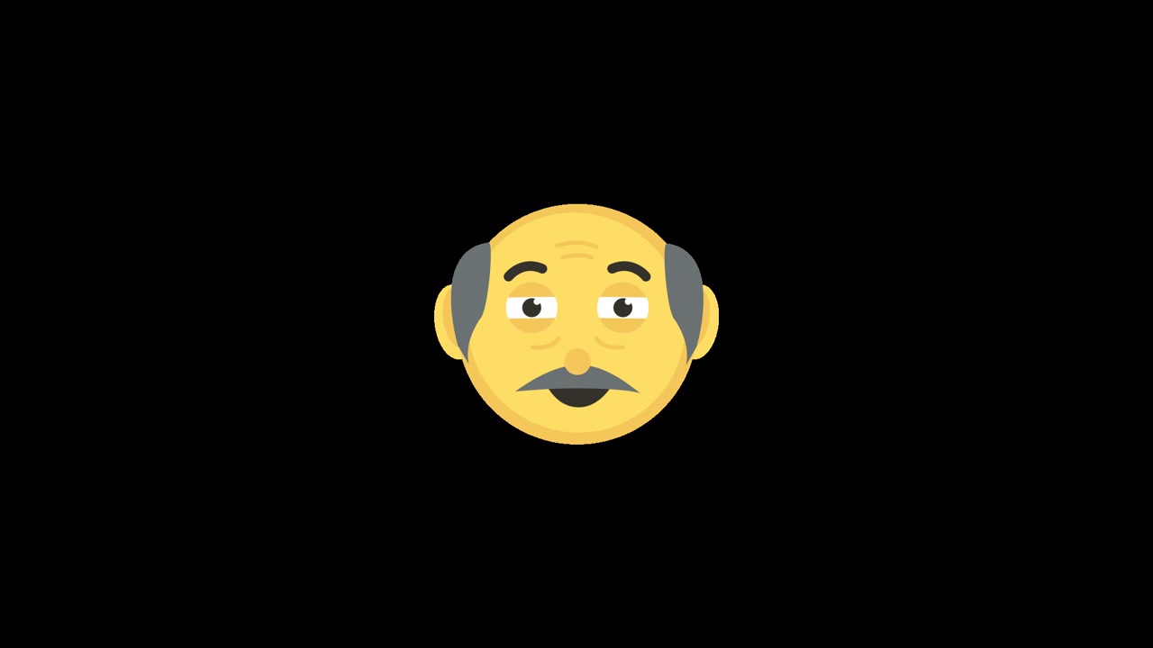 Animated Old Man Emoji Blinking on Black Background