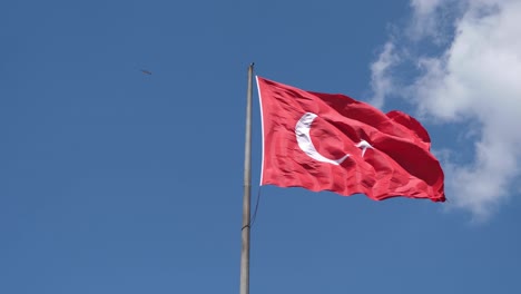 turkish flag waving, in timelapse,flag waving front of the clouds.