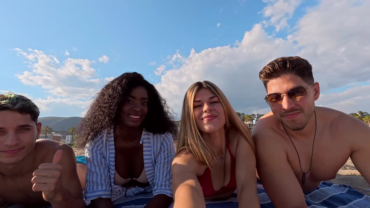 Group of friends enjoying beach vacation