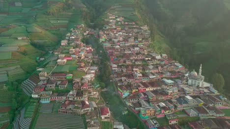 aerial drone of the village of butuh, nicknamed nepal van java, is located on the slopes of mount sumbing, central java, indonesia