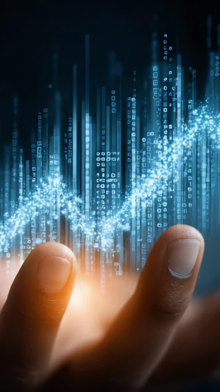 A Close-Up of a Hand Interacting with Digital Graphs and Data Streams, Illustrating Growth and Innovation in Technology