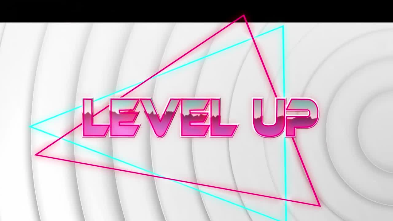 ⁇ 색 기하학적 배경 위의 레벨 업 텍스트의 애니메이션