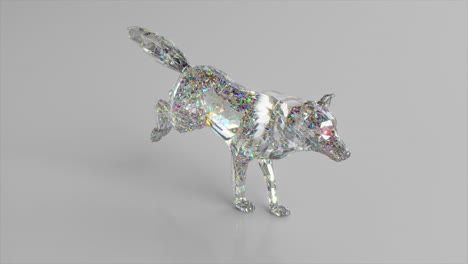 running diamond wolf. the concept of nature and animals. low poly. white color. 3d animation of seamless loop