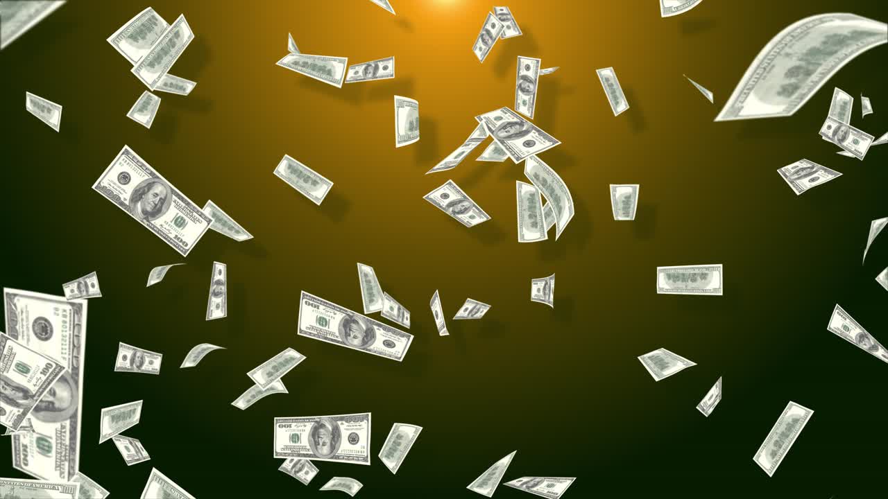 Currency money dollar flying down a lot of notes flying down loop background 4k dollar sign american