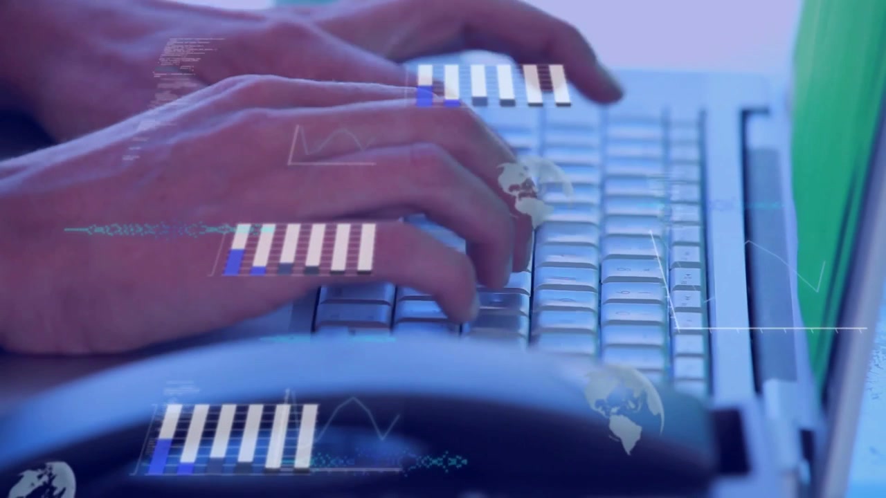 Initial keystroke activating HUD overlays, hands typing steady, reaching touchpad, completing input