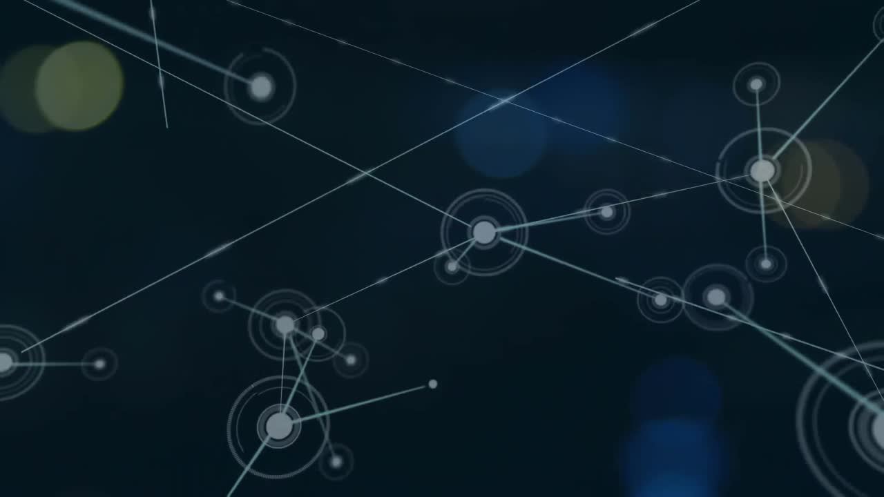 animación de la red de conexiones con luces borrosas sobre fondo negro