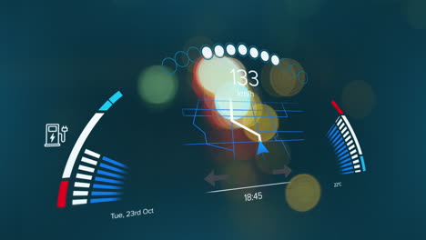 Animation of car speedometer data processing over city streets