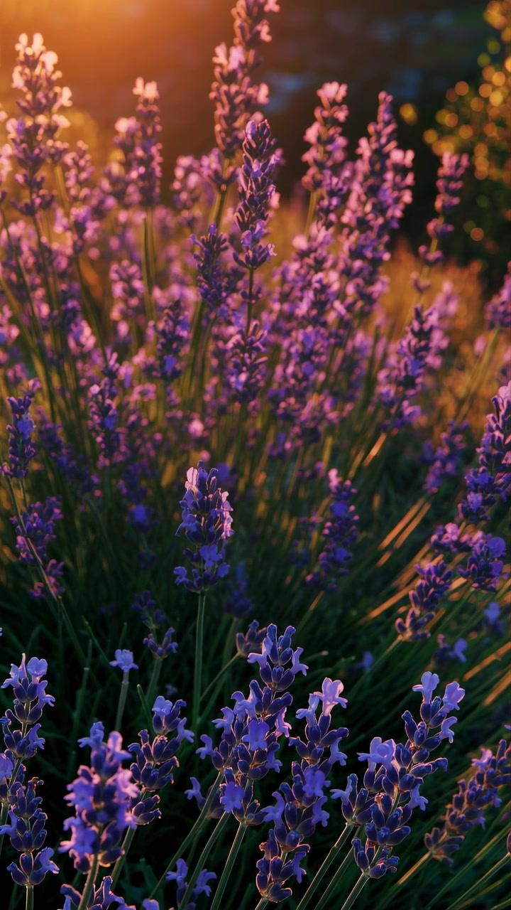 Fiori di lavanda che fioriscono in un campo al tramonto