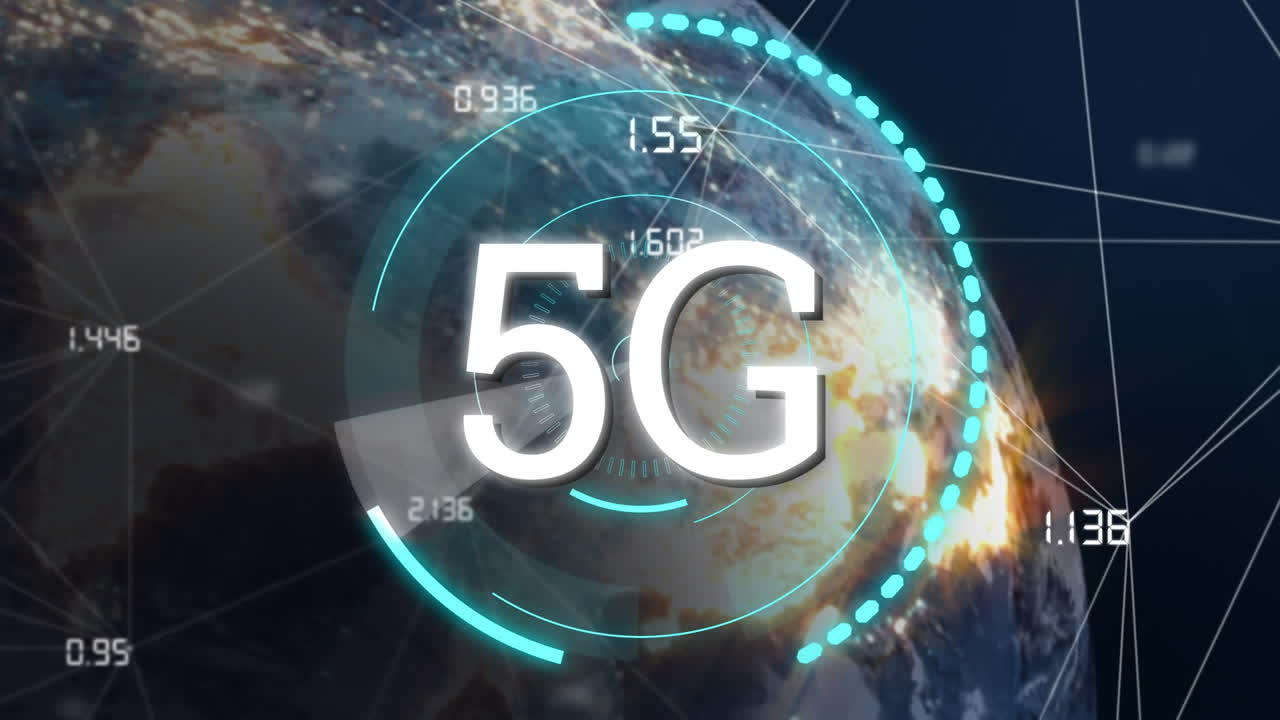 animazione di testo 5g con globo e rete di connessioni