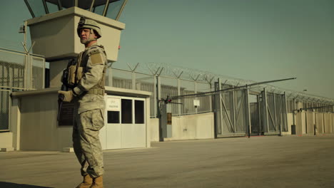 soldier standing guard at a high-security military facility