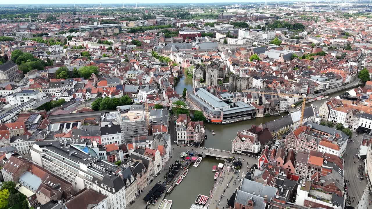 Ghent historical centre Belgiumdrone, aerial , 4K video footage