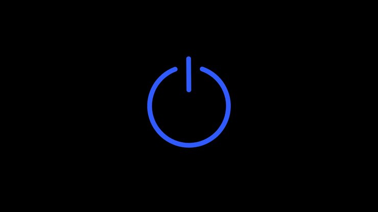 Blue Power Button Icon Drawing on Black Background