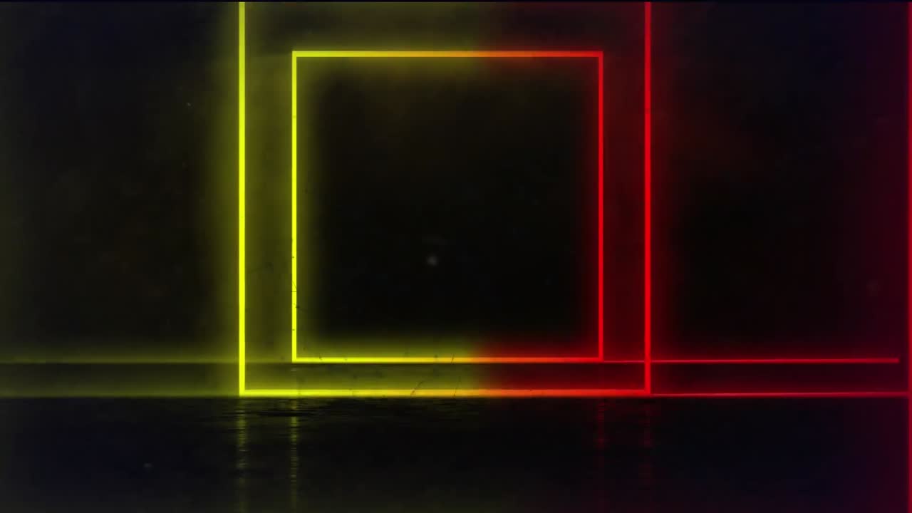 Animation of neon squares moving on seamless loop on dark background