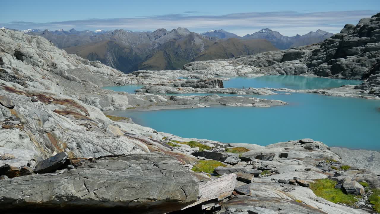 blue alpine lake with rocky mountains