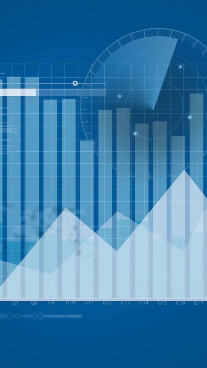 Animazione dell'elaborazione di dati finanziari su sfondo blu.