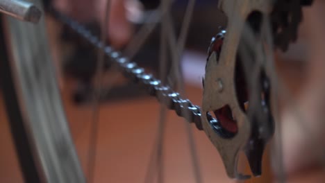 bicycle wheel with spokes spinning moves, gear in action