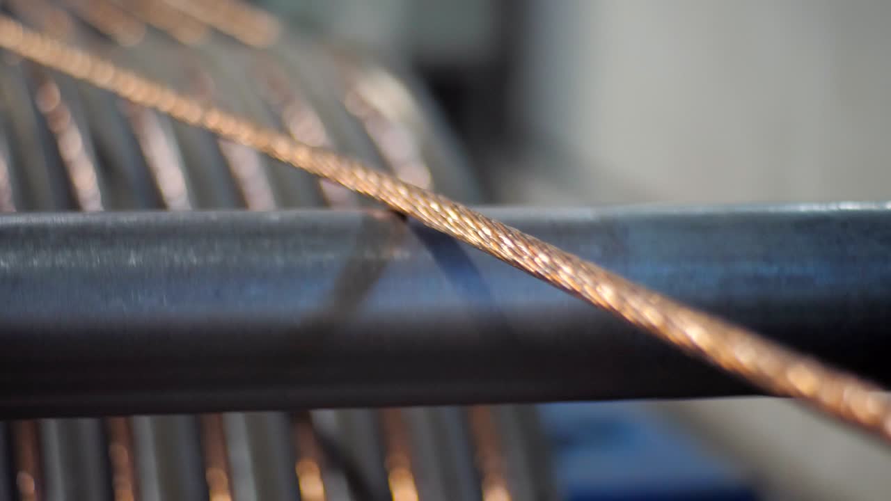 전기 구리 케이블 공장 생산에 대한 프로세스, 근접.