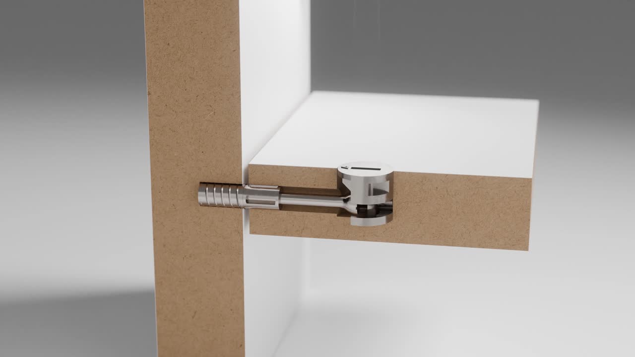 Animation showing how cam lock screws work in wooden panels
