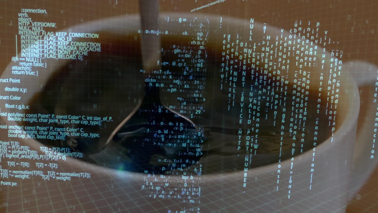 Coffee in a cup and digital codes