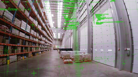 animation of data processing over empty warehouse