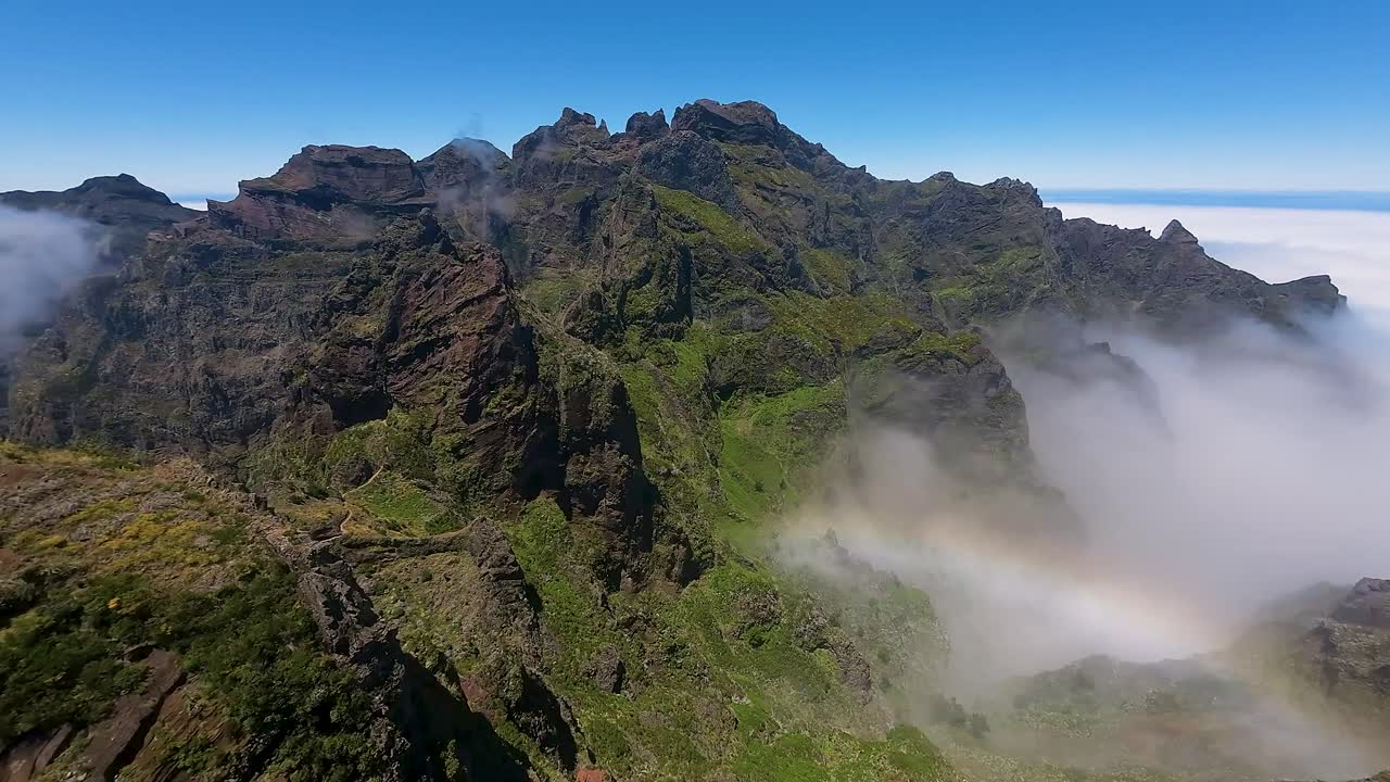 vegetación verde brillante en el paisaje escarpado rocoso de la isla de madeira