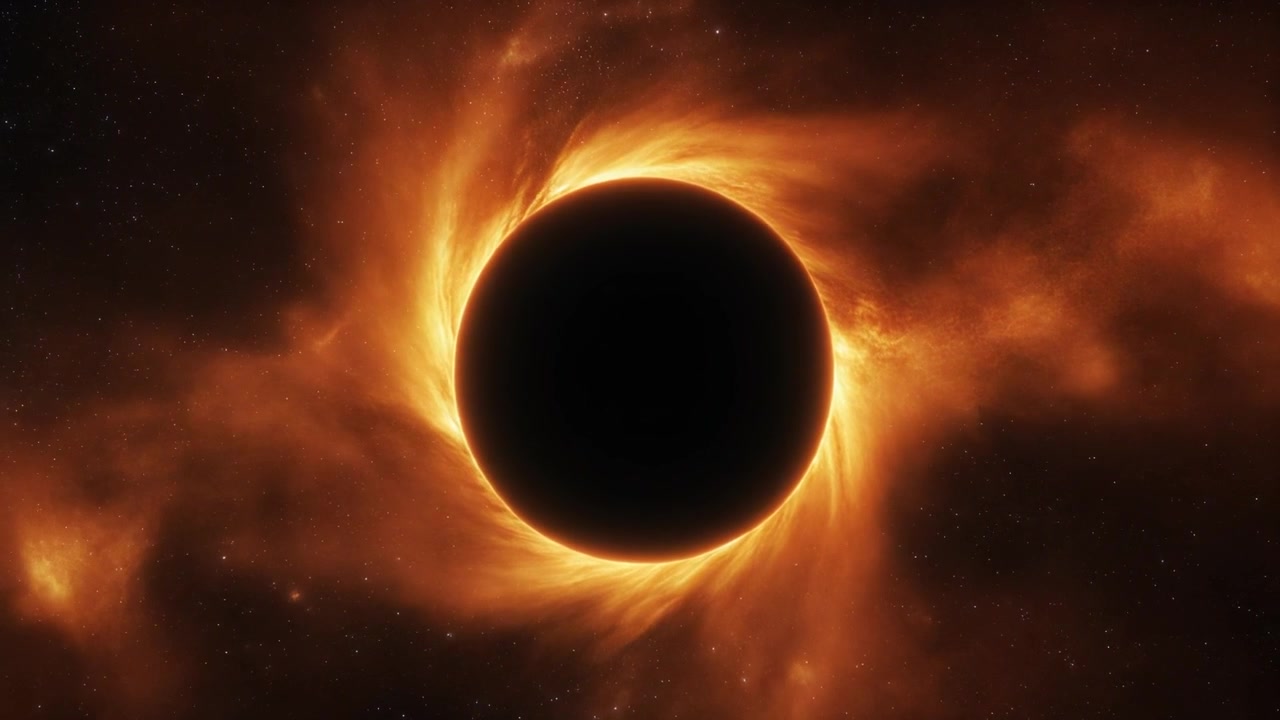 Cinematic Animation of a Glowing Black Hole in Deep Space