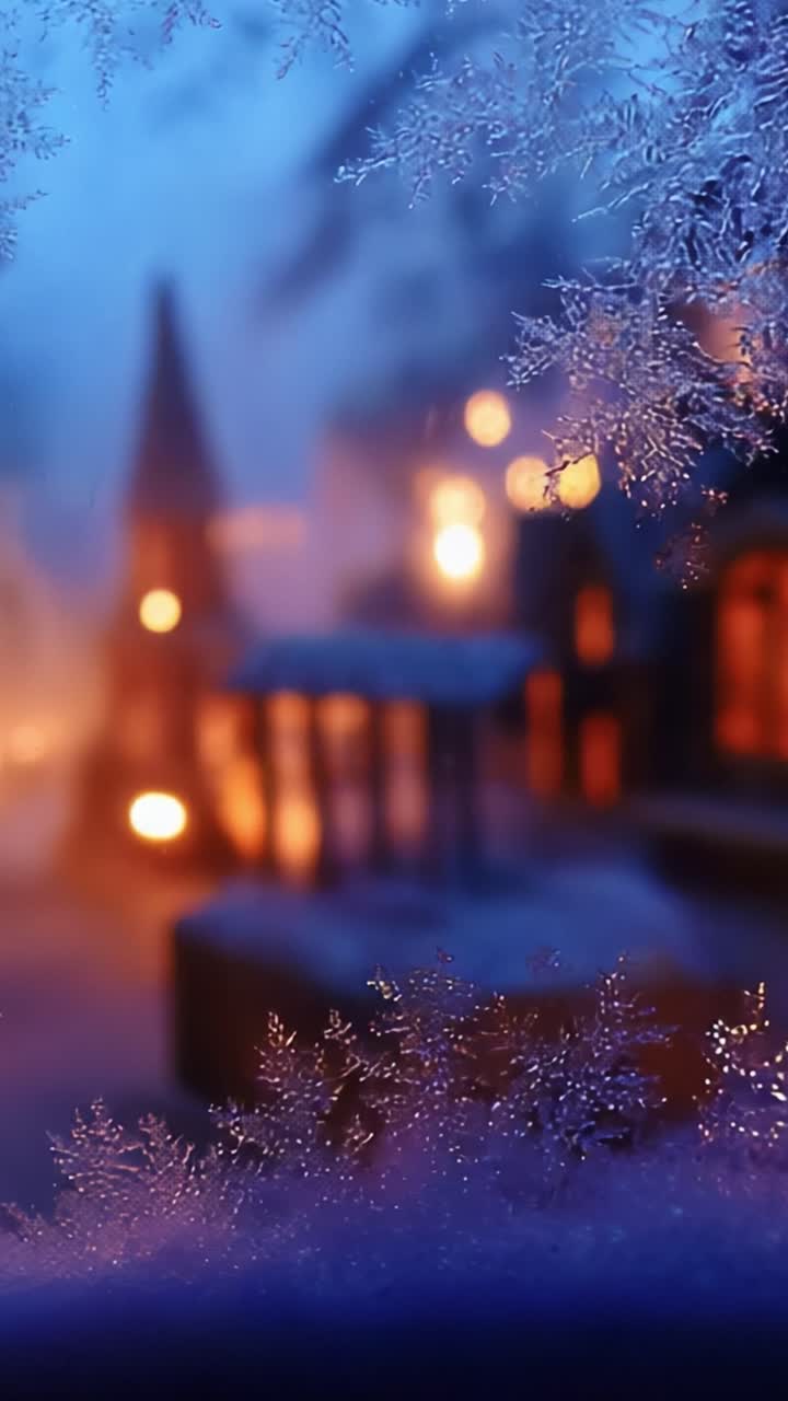 Um país das maravilhas mágico de inverno: frames duplos capturando o encanto de uma cena nevada iluminada por brilhos quentes e flocos de neve delicados em uma noite calma, evocando uma sensação de tranquilidade e alegria