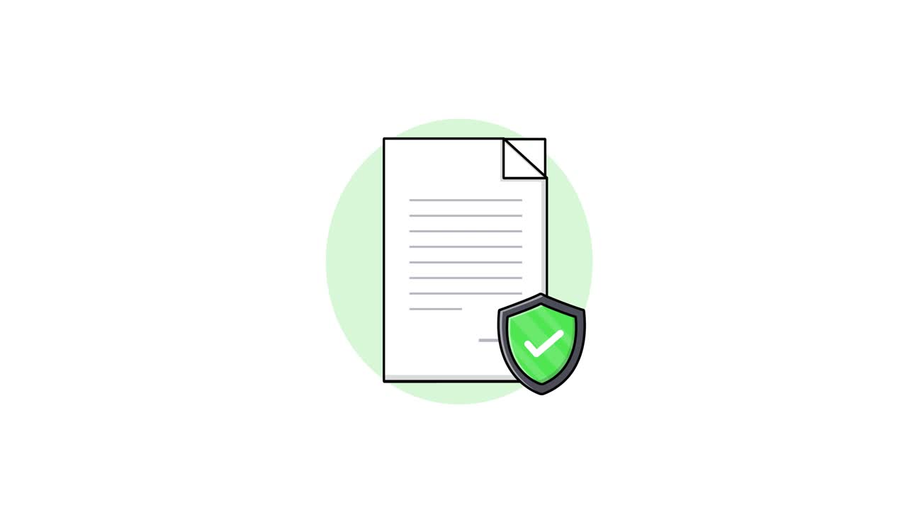Animated Illustration of Documents with Security Shield and Checkmark