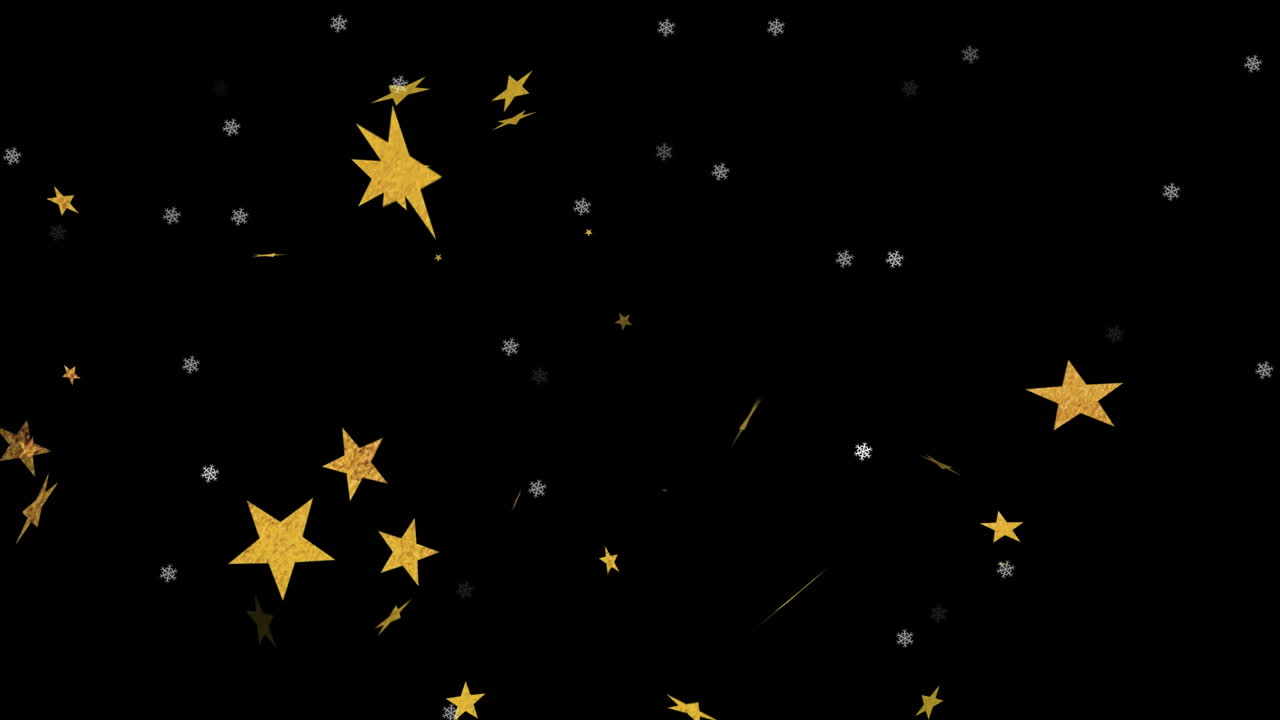 animación de estrellas sobre copos de nieve sobre fondo negro