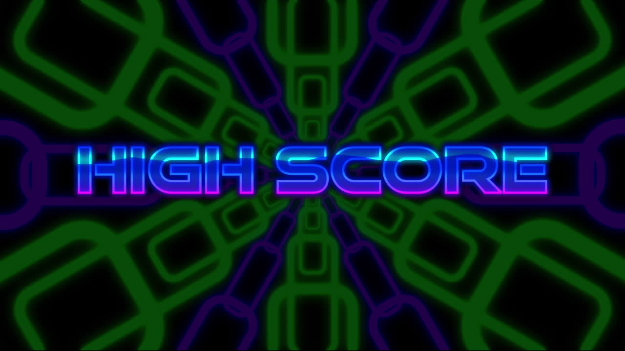 animación de texto de alta puntuación sobre formas en movimiento sobre fondo negro